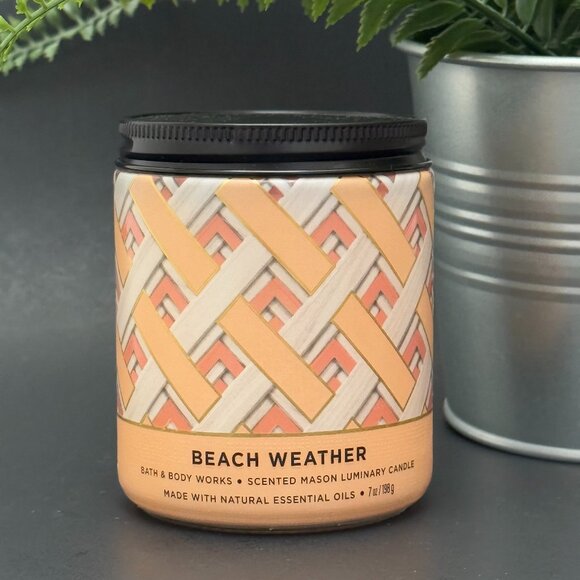 BBW Beach Weather Bath & Body Works Mason Jar Single Wick Candle - Picture 1 of 10